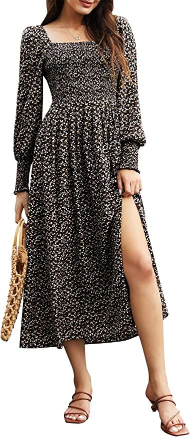 ZAFUL Women Dress Square Neck Off Shoulder Long Puff Sleeve Smocked High Waist Casual A Line Dres... | Amazon (US)