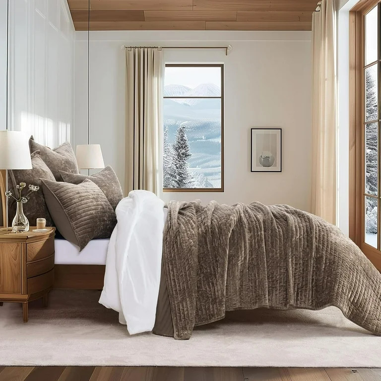 EVERGRACE Velvet Quilt Set King Size, Luxurious Soft Striped Channel Bedding Set, Lightweight Vel... | Walmart (US)