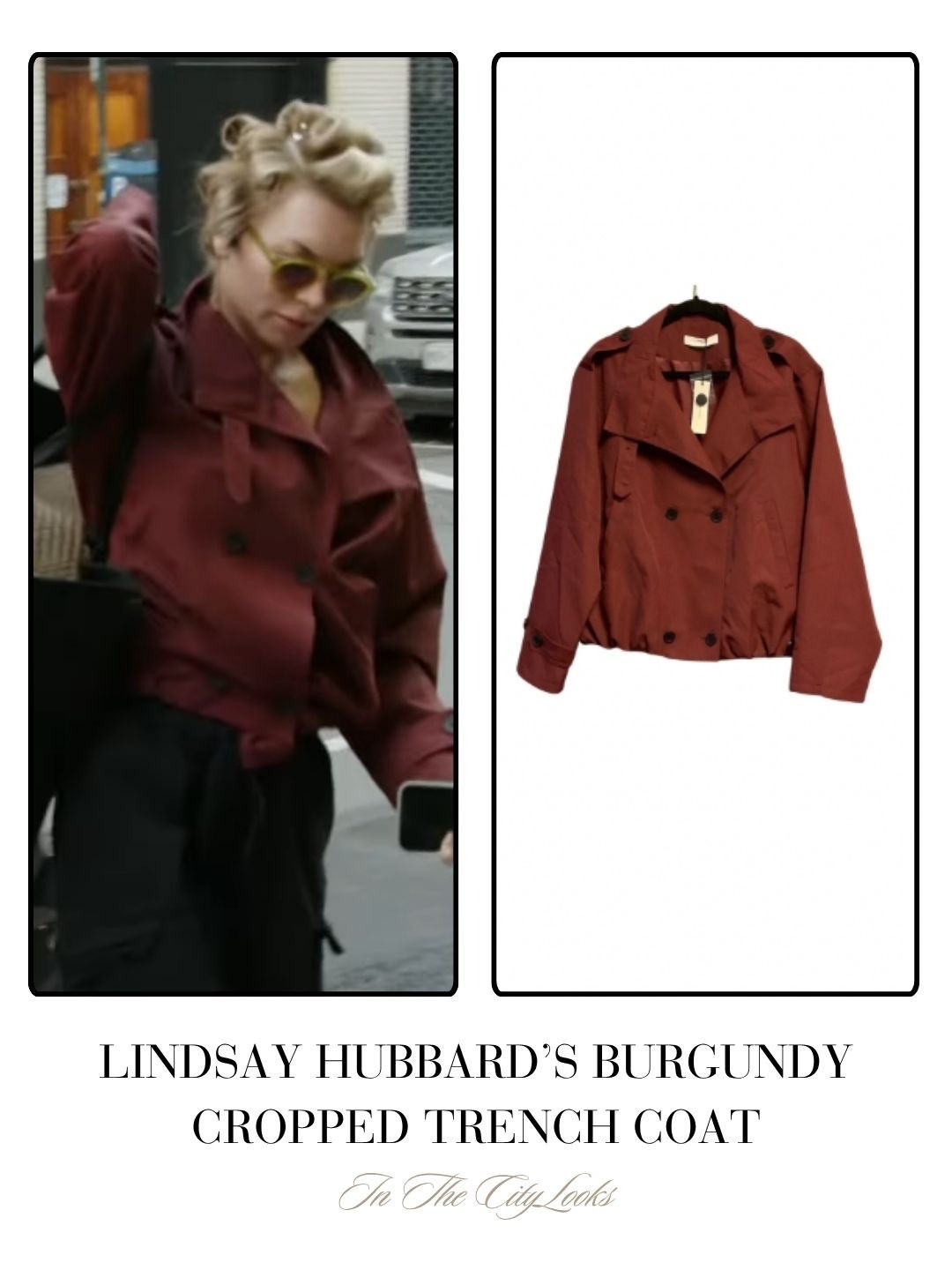 Lindsay Hubbard’s Burgundy Cropped Trench Coat