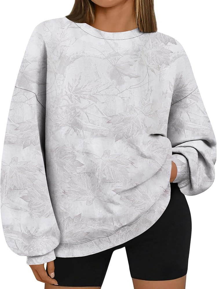 Camo Sweatshirt for Women Mens Oversized Fleece Maple Leaf Print Hoodies Camouflage Crewneck Long... | Amazon (US)