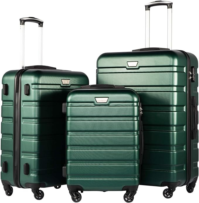 Coolife Luggage 3 Piece Set Suitcase Spinner Hardshell Lightweight TSA Lock (dark green3) | Amazon (US)