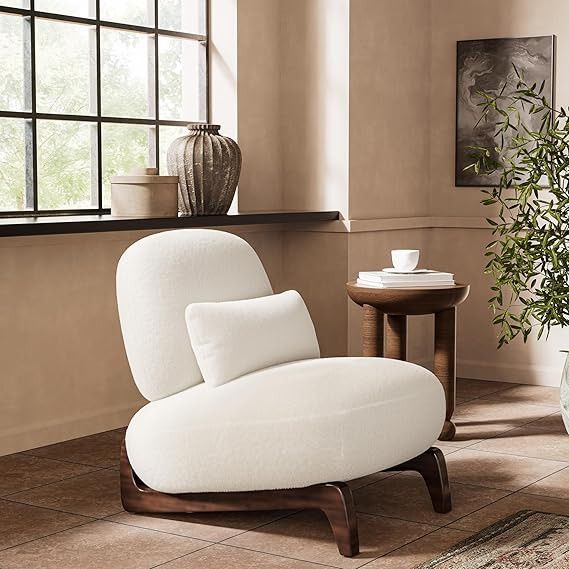 Morden Fort Tilt Back Accent Cloud Boucle Chair, Modern Armless Wood Legs Chair with Thick Cushio... | Amazon (US)