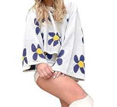 Women 2 Piece Sweater Set Off Shoulder Floral Knit Pullover Top and Zipper Knitted Shorts Suit Sp... | Amazon (US)