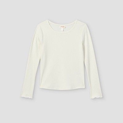 Girls' Rib-Knit Printed Long Sleeve Top - Cat & Jack™ | Target