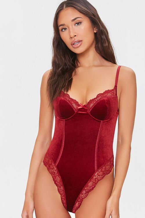 Velvet Floral Lace Bodysuit | Forever 21 (US)