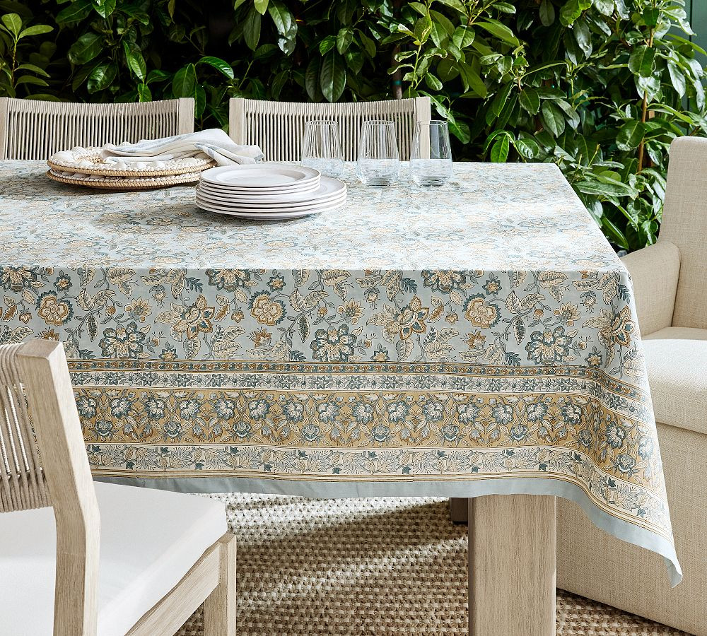 Brooke Block Print Cotton Tablecloth | Pottery Barn (US)