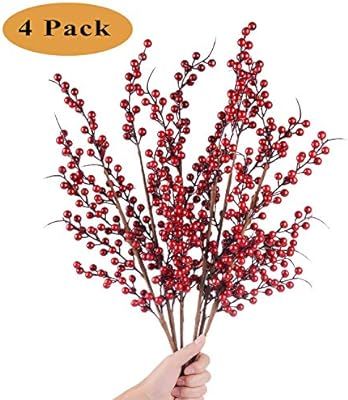 TINGOR 4 Pcs Artificial Red Berry Stems for Christmas Tree Decorations, Crafts, Holiday and Home ... | Amazon (US)
