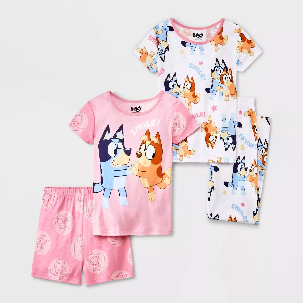 Girls' Bluey 4pc Snug Fit Pajama Set - Pink/White | Target