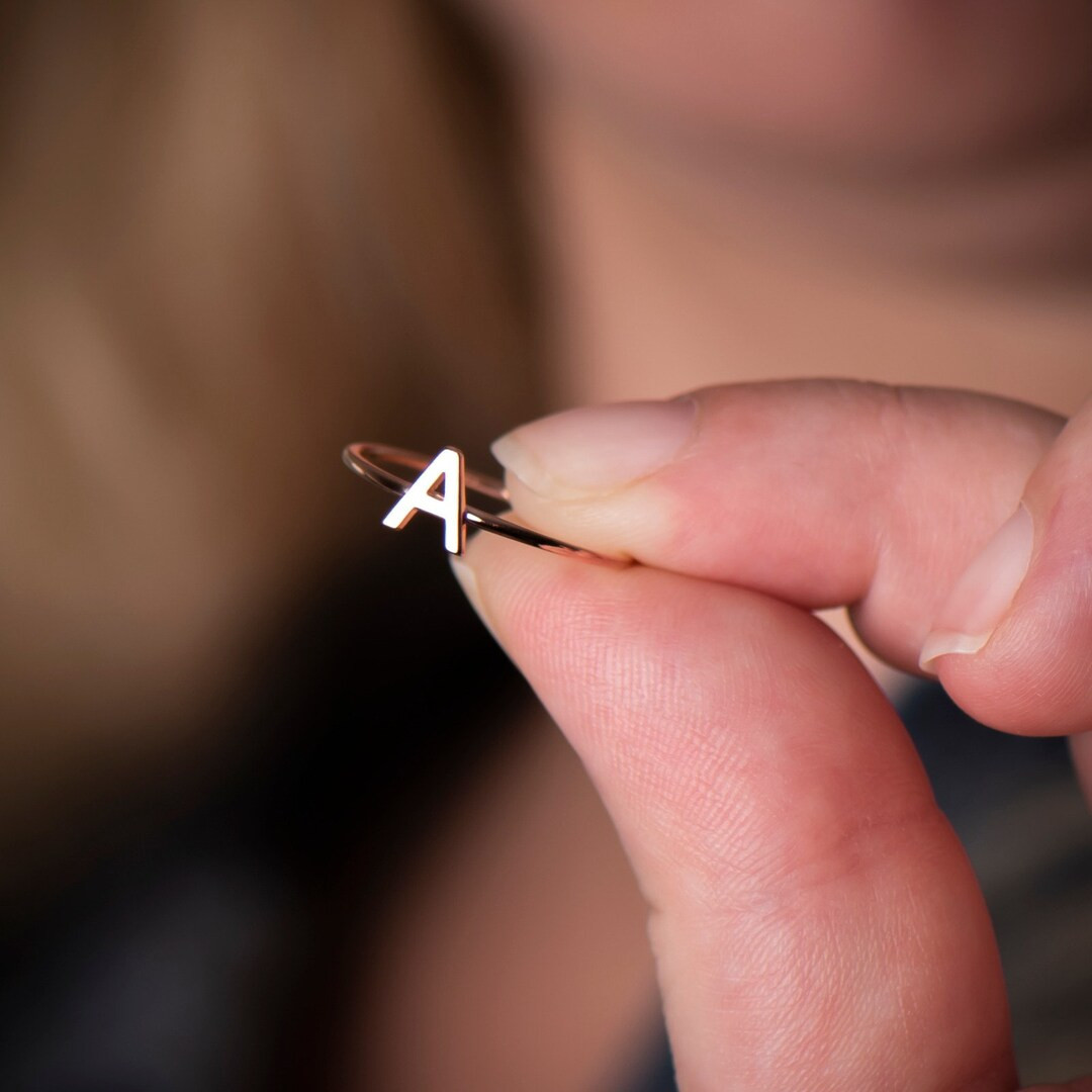 14k solid gold Inital ring - Inital ring  - 14k solid rose gold Initial ring - Personalized Ring ... | Etsy (US)
