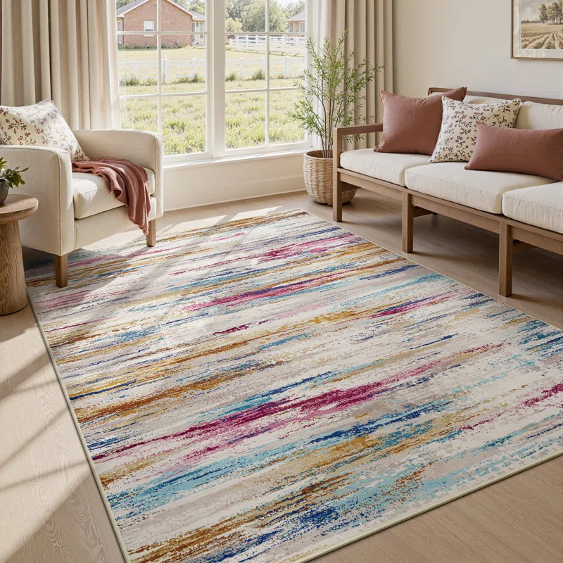 Abstract Multicolor Washable Rug | Wayfair North America