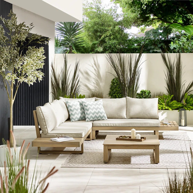 Giyana 6 Person Solid Wood Outdoor Convarsation Set With Coffee Table - Lounge For Modern Garden | Wayfair North America