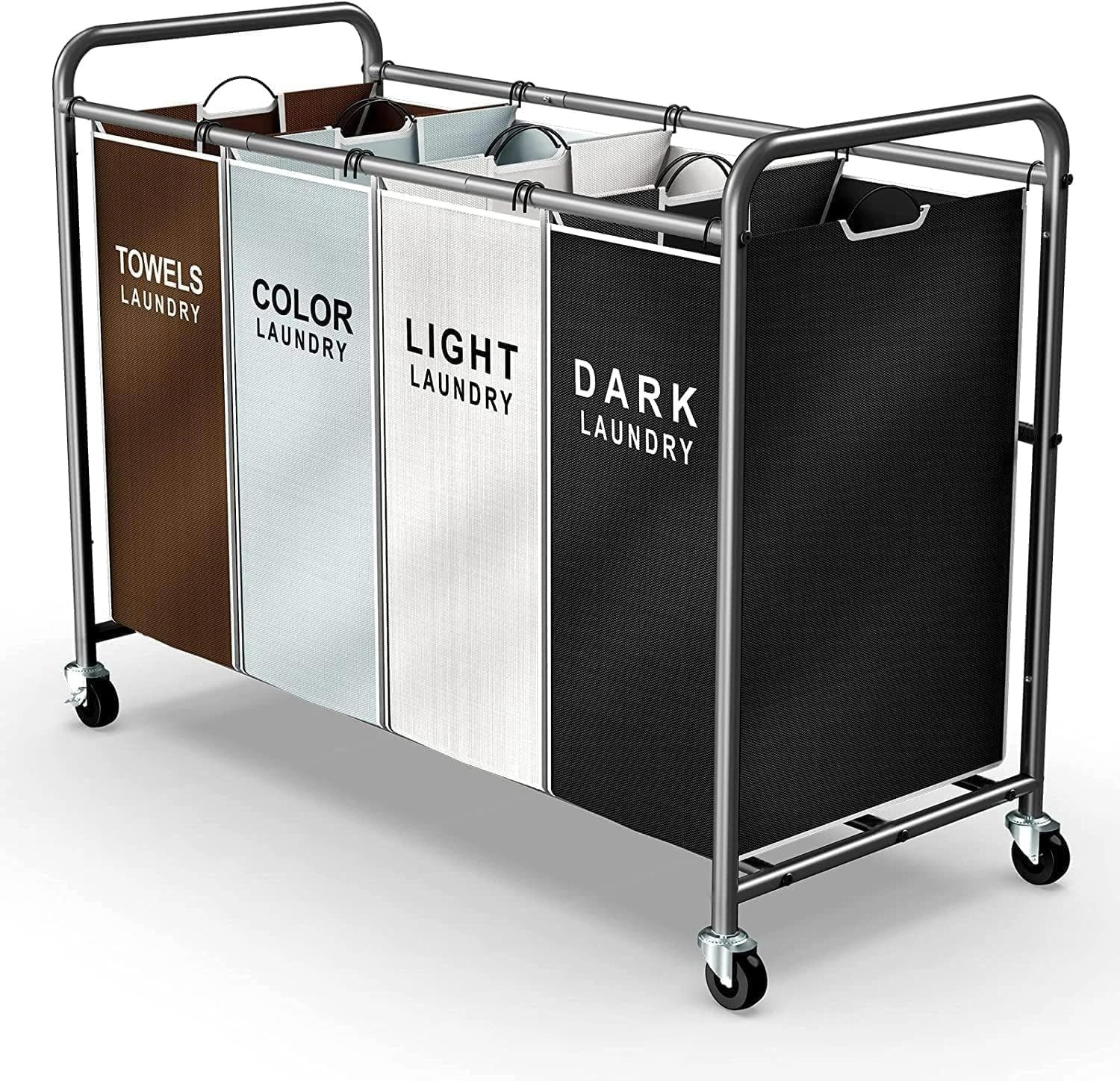 ROMOON Laundry Hamper Sorter Cart, 4-Section Organizer with Lockable Wheels | Amazon (US)