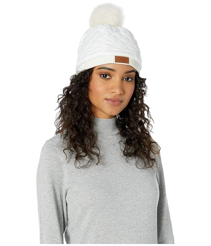 UGG Quilted All Weather Hat with Pom (White) Beanies | Zappos