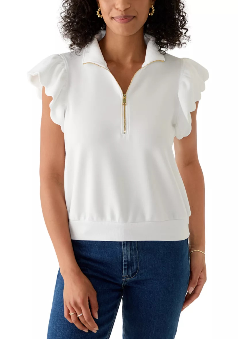 Women's Short Flutter Sleeve Quarter Zip Top | Belk