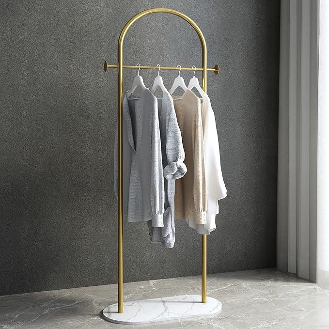 Gold Clothing Rack, Small Clothes Rack with Marble Base, Heavy-duty Coat Racks Freestanding for B... | Amazon (US)