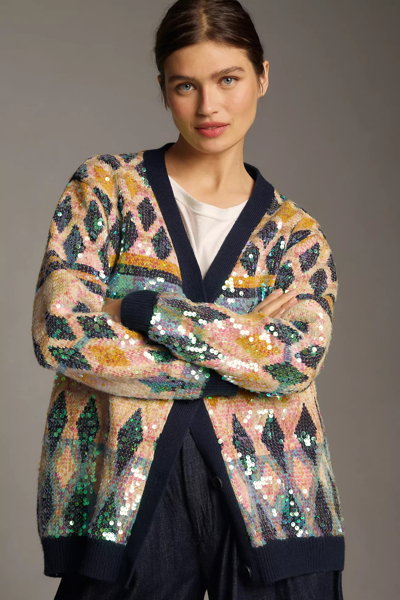 Maeve Patterned Sequin Cardigan Sweater | Anthropologie (US)