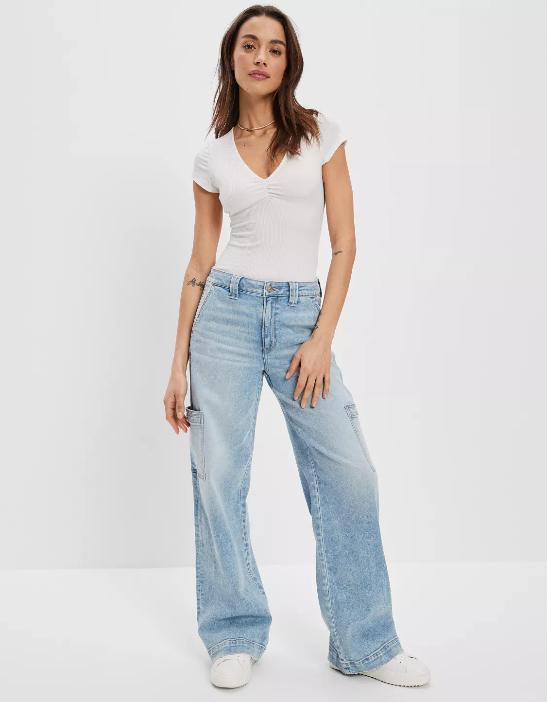 AE V-Neck Cinch-Front Bodysuit | American Eagle Outfitters (US & CA)