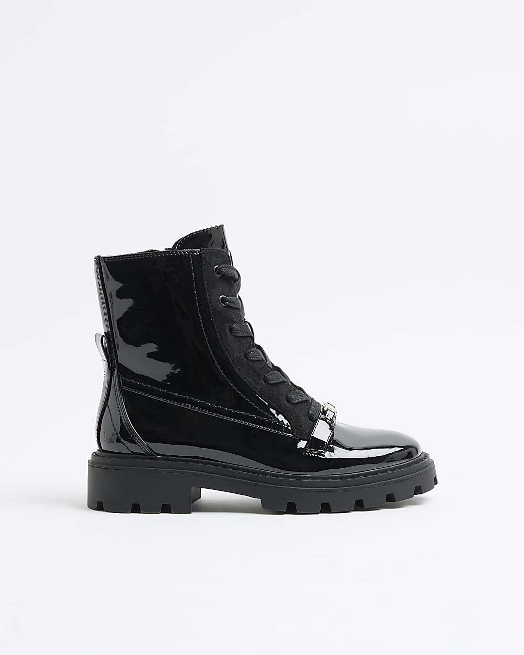 Black Patent Lace Up Boots | River Island UK & IE