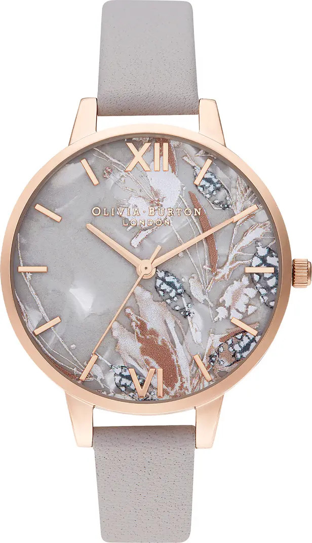 Olivia Burton Abstract Florals Leather Strap Watch, 34mm | Nordstrom | Nordstrom