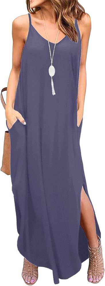 Women's Summer Casual Loose Dress Beach Cover Up Long Cami Maxi Dresses with Pocket | Amazon (US)