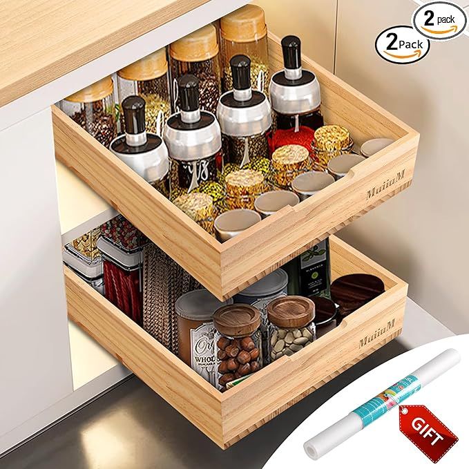 2 Pack Pull Out Cabinet Organizer Fixed with Adhesive Nano Film, Pull Out Drawers for Kitchen Cab... | Amazon (US)