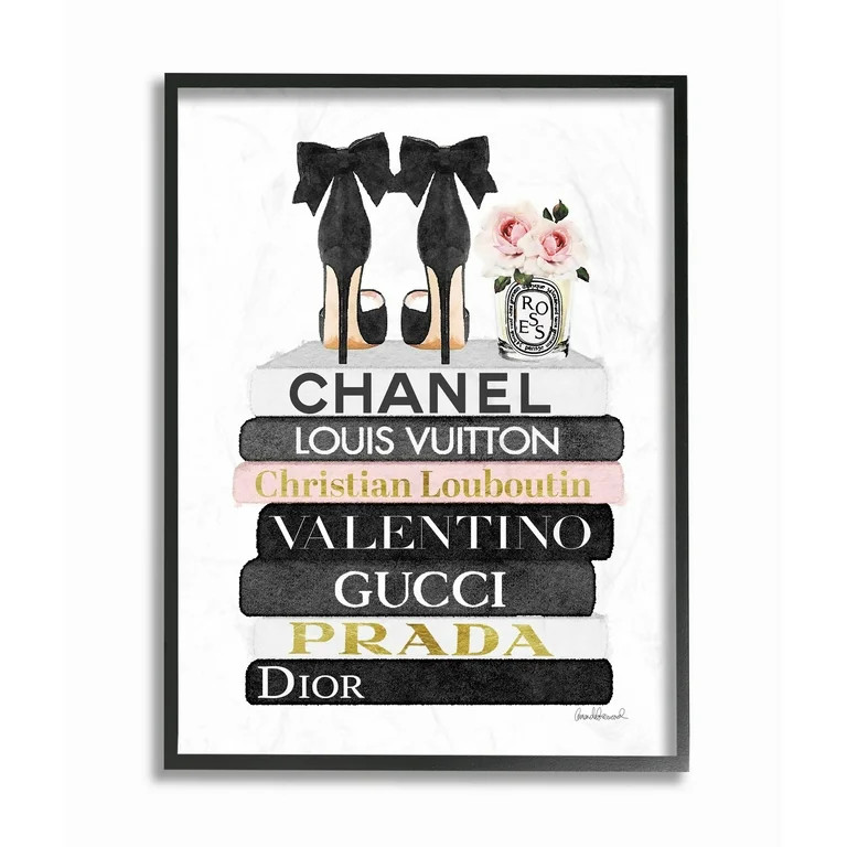 Stupell Industries Fashion Designer Flower Shoes Bookstack Pink Black Watercolor Framed Wall Art ... | Walmart (US)