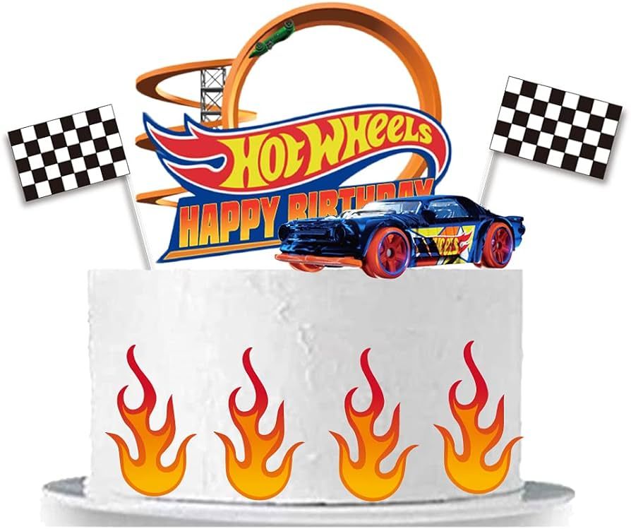Fire Car Cake Topper Race Car Happy Birthday Cake Decoration | Amazon (US)