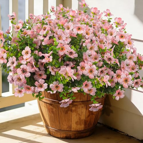 Grunyia 20 Bundles Artificial Flowers for Outdoors, UV Resistant Fake Plants Flowers Greenery Shrubs Plants for Decoration Outside Plants Hanging Planter Home Garden Decor (Pink) | Amazon (US)