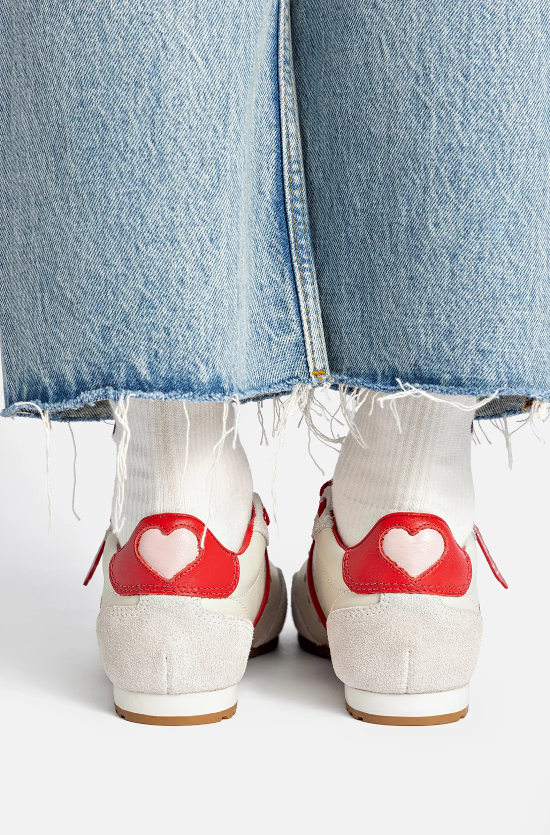 Stella Amore Sneaker In Ivory Leather and Scarlet Suede | Larroude