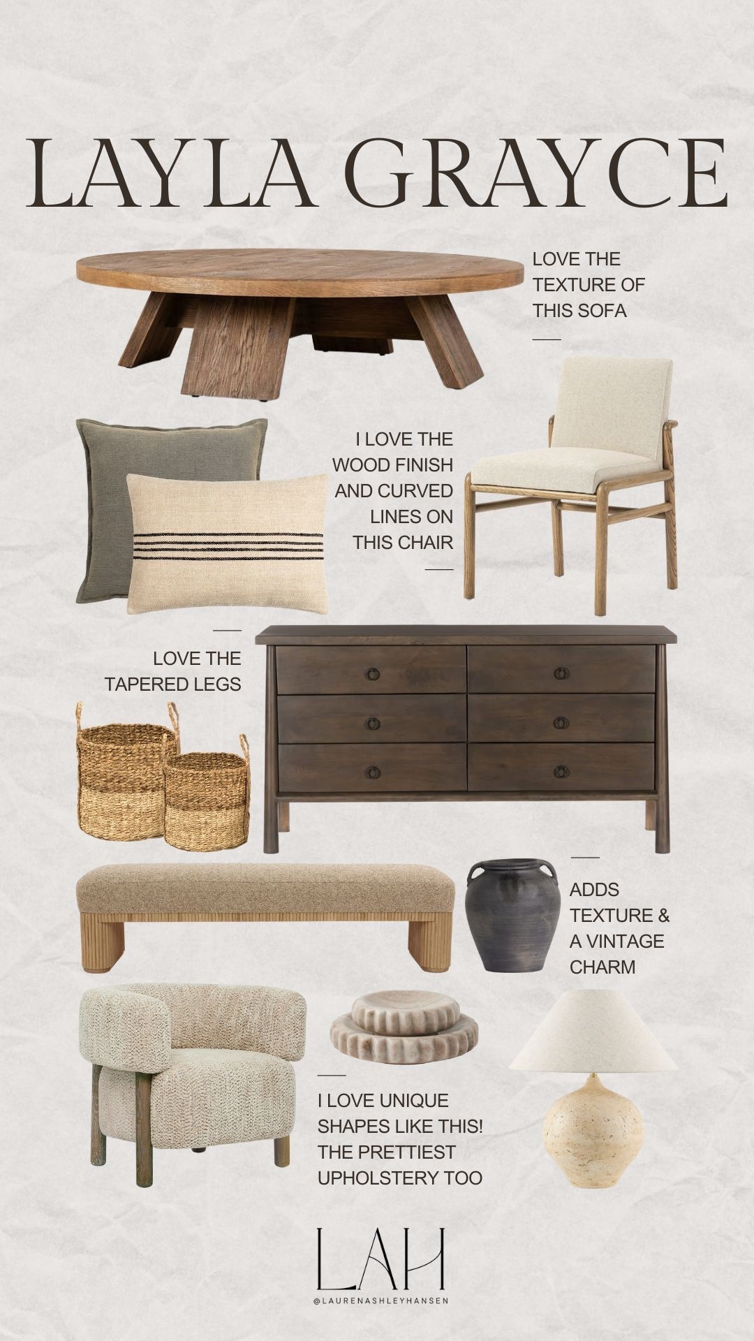 New Layla Grayce favorites I am loving! The prettiest textiles, gorgeous wood tones, modern lines paired with traditional finishes, cozy textures, and more! 

#LTKHome