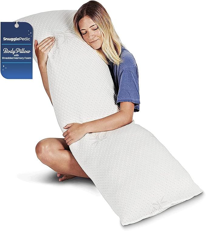 Snuggle-Pedic Body Pillow for Adults - White Pregnancy Pillows w/Shredded Memory Foam - Firm Mate... | Amazon (US)