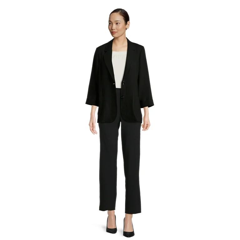 Time and Tru Women’s Linen-Blend Button Front Blazer with Patch Pockets, Sizes S-XXXL | Walmart (US)