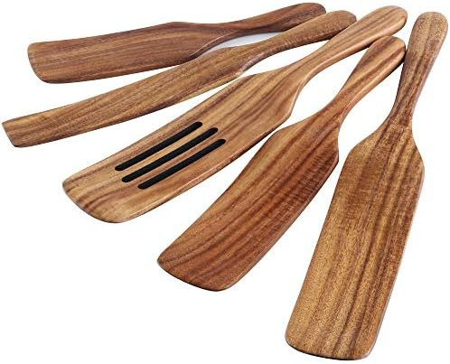 Spurtles Kitchen Tools Set, NIGILA 5Pcs Wooden Spoons Kit for Cooking Durable Acacia Wood Spurtle... | Amazon (US)