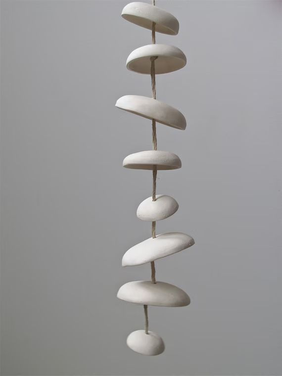 Mudpuppy Moon chimes organic hanging disc bells garden sculpture in Natural Buff Stoneware - Half... | Etsy (US)