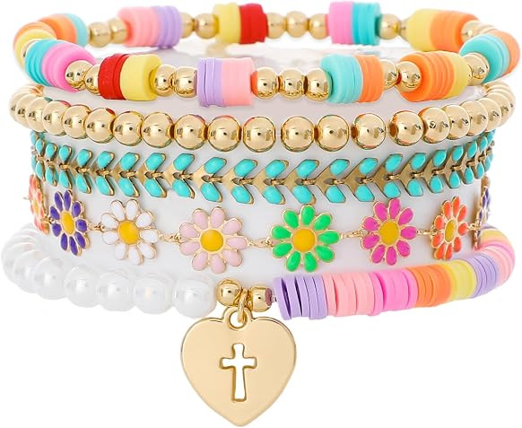 Heishi Beaded Stretch Bracelets for Women Stackable Polymer Clay Beads Bracelets Friendship Boho ... | Amazon (US)