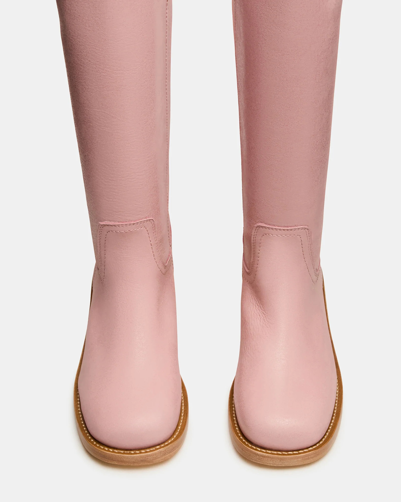 RIGGS Pink Leather Square-Toe Women's Boot | Steve Madden (US)