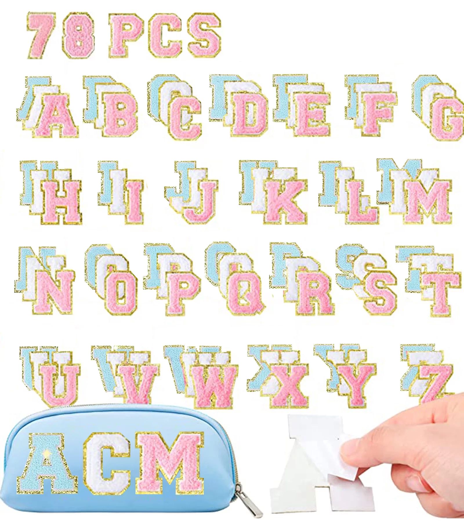 Caiman 78 PCS Self Adhesive Chenille Letter Patches Dupes Glitter Chenille Letter Patches Initial... | Walmart (US)