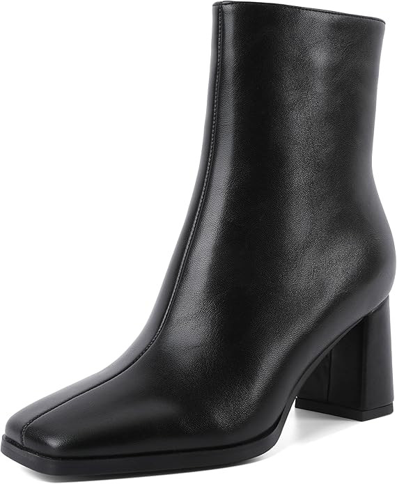 Eldof Ankle Boots Women Chunky Heel Square Toe High Heeled Gogo Short Booties Side Zipper 3 Inche... | Amazon (US)