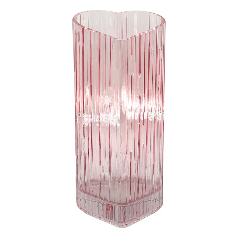 11IN PINK GLASS HEART SHAPED VASE | At Home