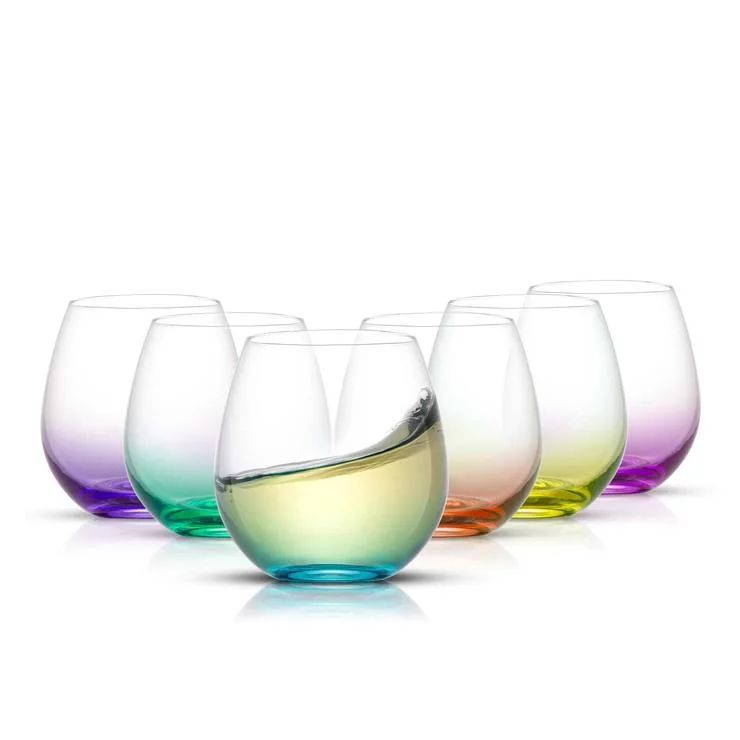 JoyJolt Hue Colored Stemless Wine Glass Set - Large 15 oz Stemless Wine Glasses Set of 6 | Walmart (US)