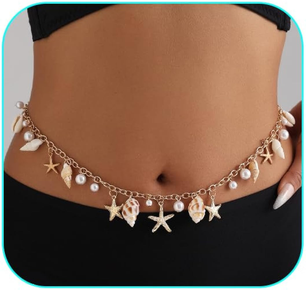 Seashell Starfish Chains Waist for Women Boho Conch Body Chains Pearl Starfish Chains Waist Summe... | Amazon (US)