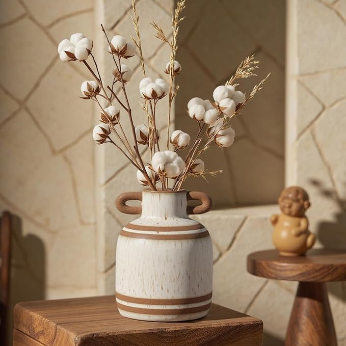Rustic Farmhouse Ceramic Vase, Pastoral with 2 Ear Design, Boho Vintage Terracotta Vases for Bouq... | Amazon (US)