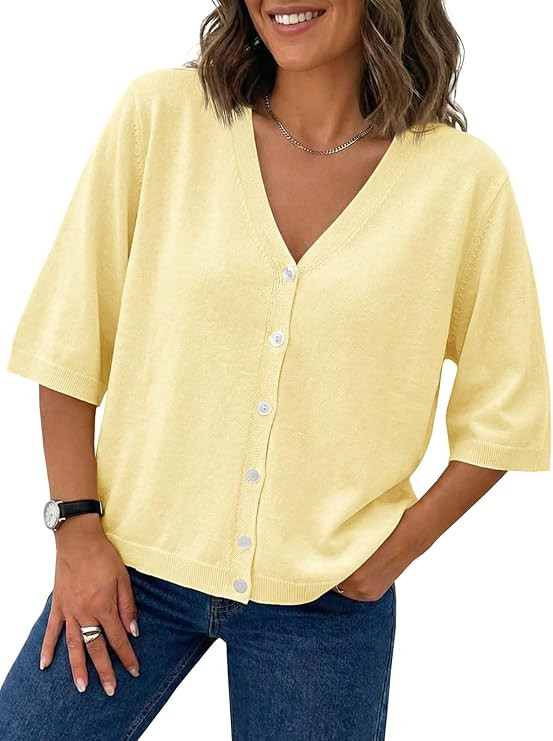 Saodimallsu Womens Half Short Sleeve Cardigans Summer Lightweight Knit V Neck Button Down Casual ... | Amazon (US)