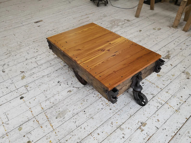 Restored Antique Factory Cart Coffee Table Decoration Lineberry Vintage Railroad Old Growth Heart... | Etsy (Global)