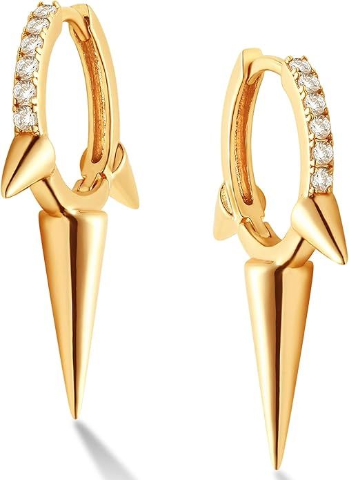 GUEMER Gold Spike Huggie Hoop Earrings 18k Gold Plated Dainty Turquoise CZ Cone Thorn Spike Ear C... | Amazon (US)