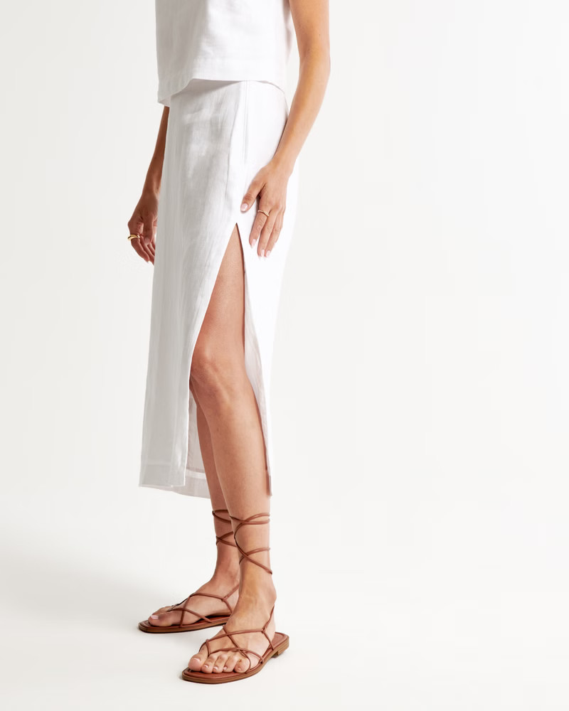 Premium Linen Midi Skirt | Abercrombie & Fitch (US)