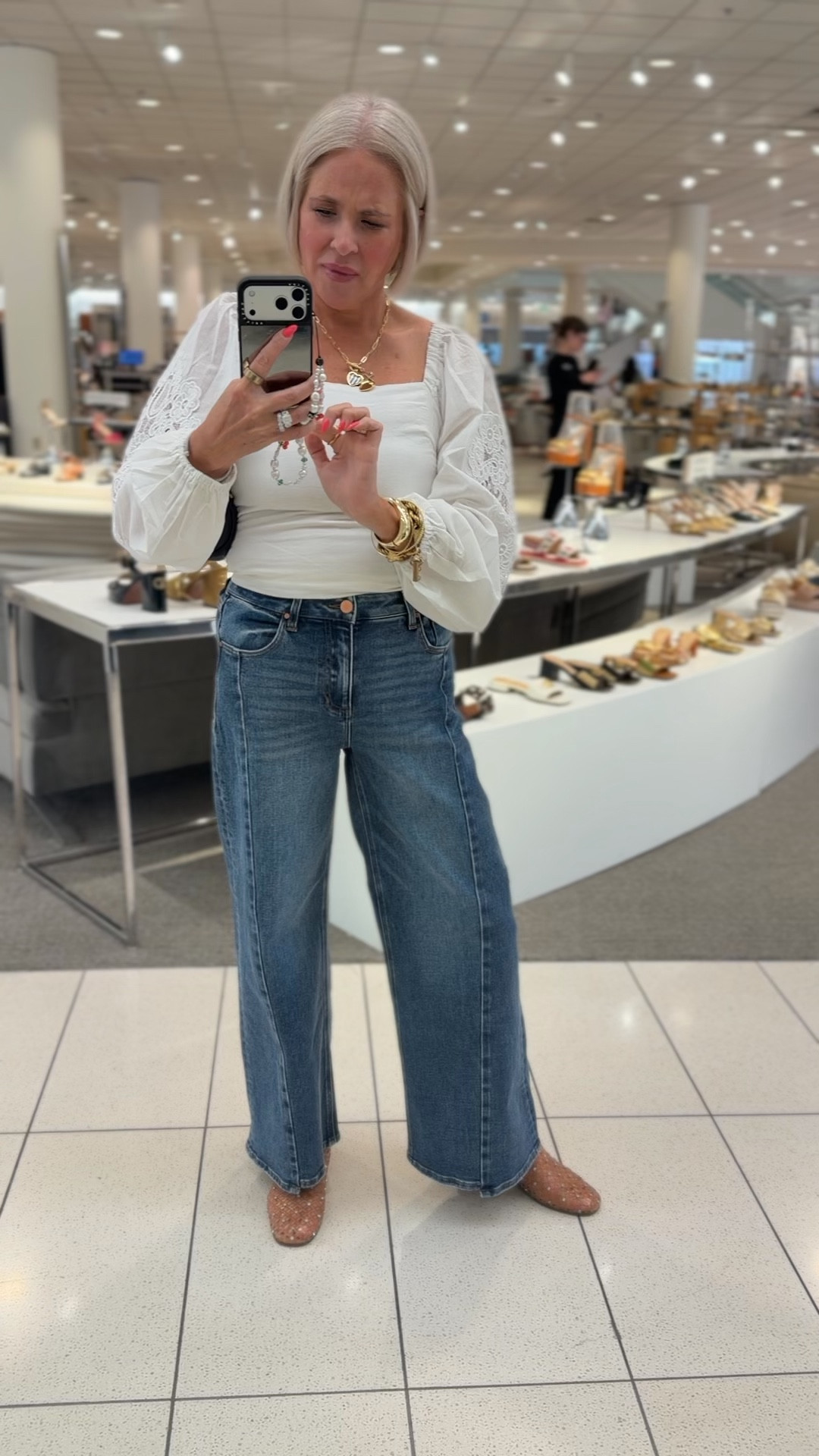 Top runs tight in bust. 
Jeans are fabulous 
Size small in top 
Size 27 in jeans 

#LTKdayinmylife #LTKmomlife #LTKootd