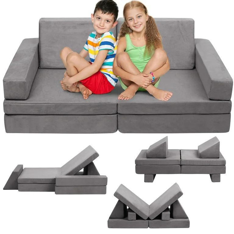 Tolead 6pcs Modular Kids Play Couch Child Sectional Sofa, Imaginative Furniture Play Set, Gray - ... | Walmart (US)