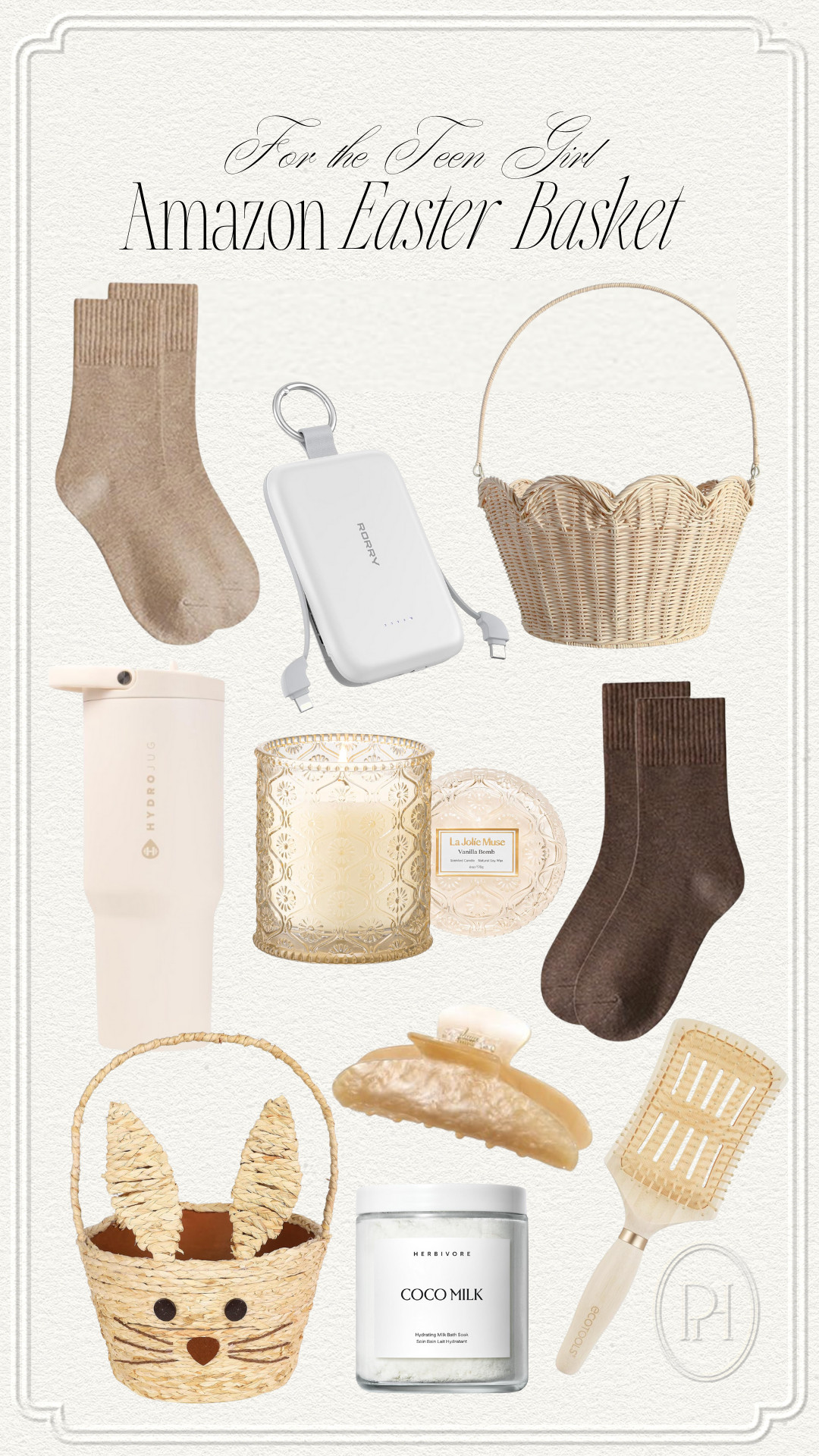 Amazon Easter Basket Finds for the tweens and teens!

Neutral Easter basket, Easter basket gifts, gifts for the tween girl, gifts for the teen girl, teen girl Easter basket, tween girl Easter Basket, raffia Easter basket, portable charger, neutral socks, crew socks, brown socks, candle, body scrub, water bottle, jaw clip, claw clip 

 #LTKmomlife #LTKSeasonal #LTKKids