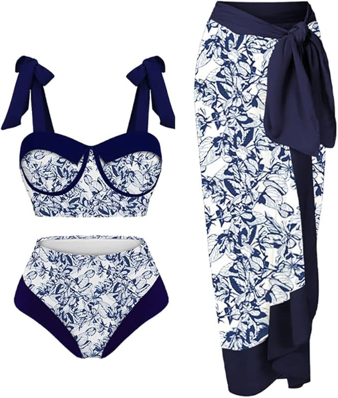 IMEKIS Women Floral Print Beach Swimsuit Tropical Bikini Swimwear Cover up Wrap Skirt Summer Holi... | Amazon (US)